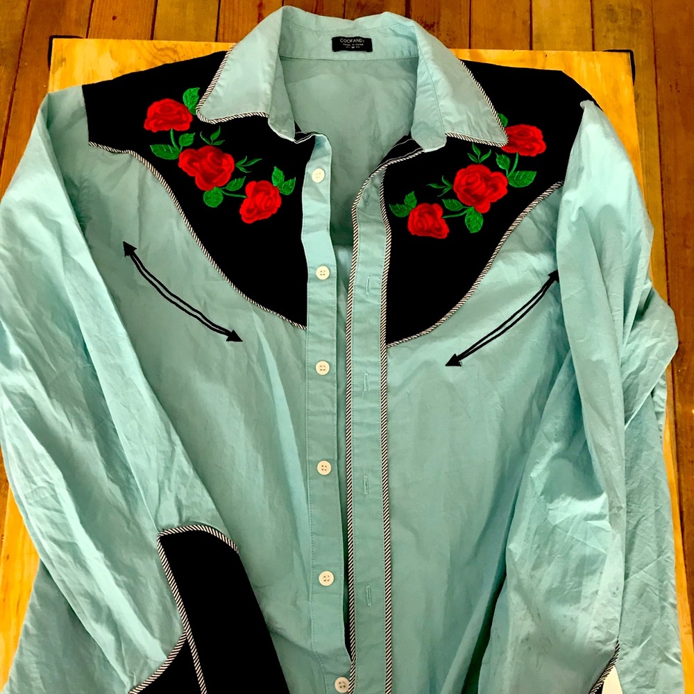 Coofandy western embroidered rodeo button up shirt